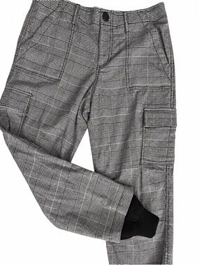 Alice + Olivia Isaac Plaid Cargo Cargo Pants Black Gray Stretch Utility Size 2